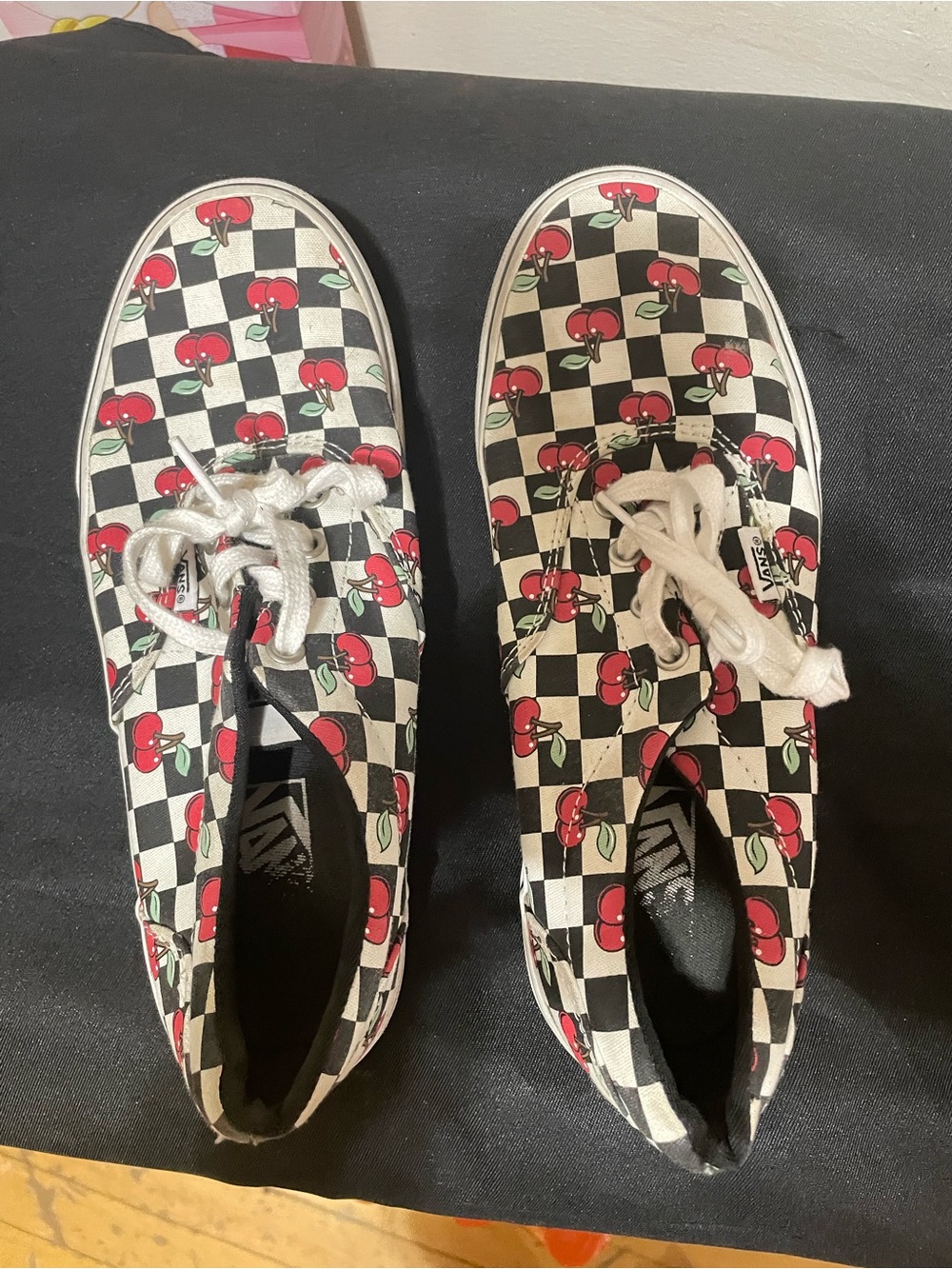 Vans Checkerboard Cherry Lace-Up Sneakers - Black/White/Red